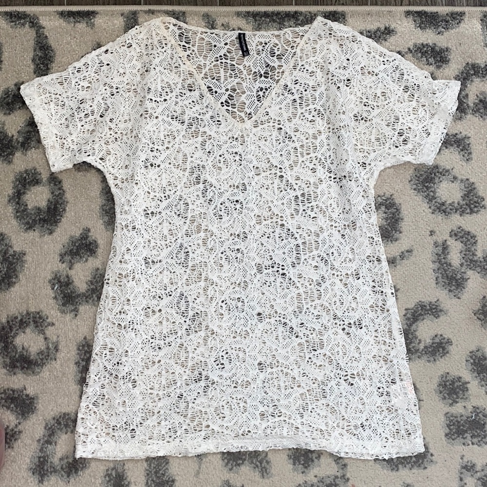 PLT white crochet beach coverup